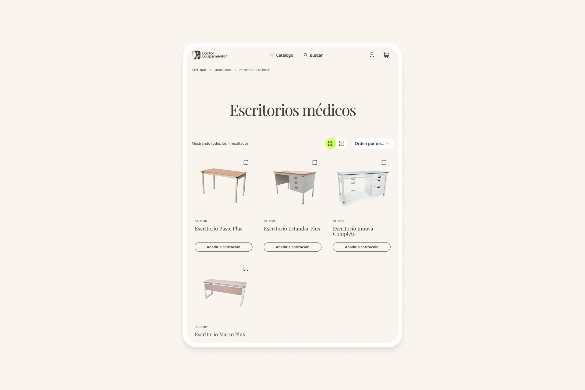 Doctor Equipamiento mobile catalog page