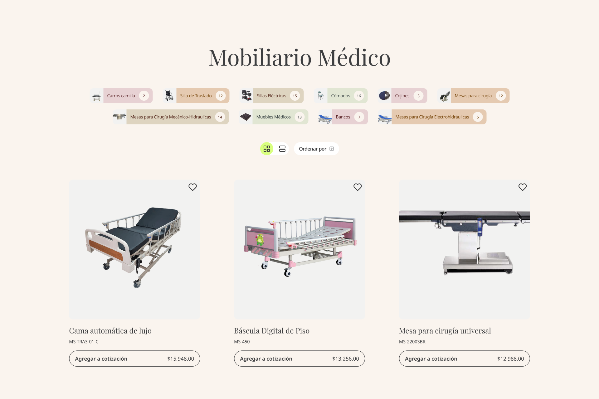 Doctor Equipamiento catalog UI