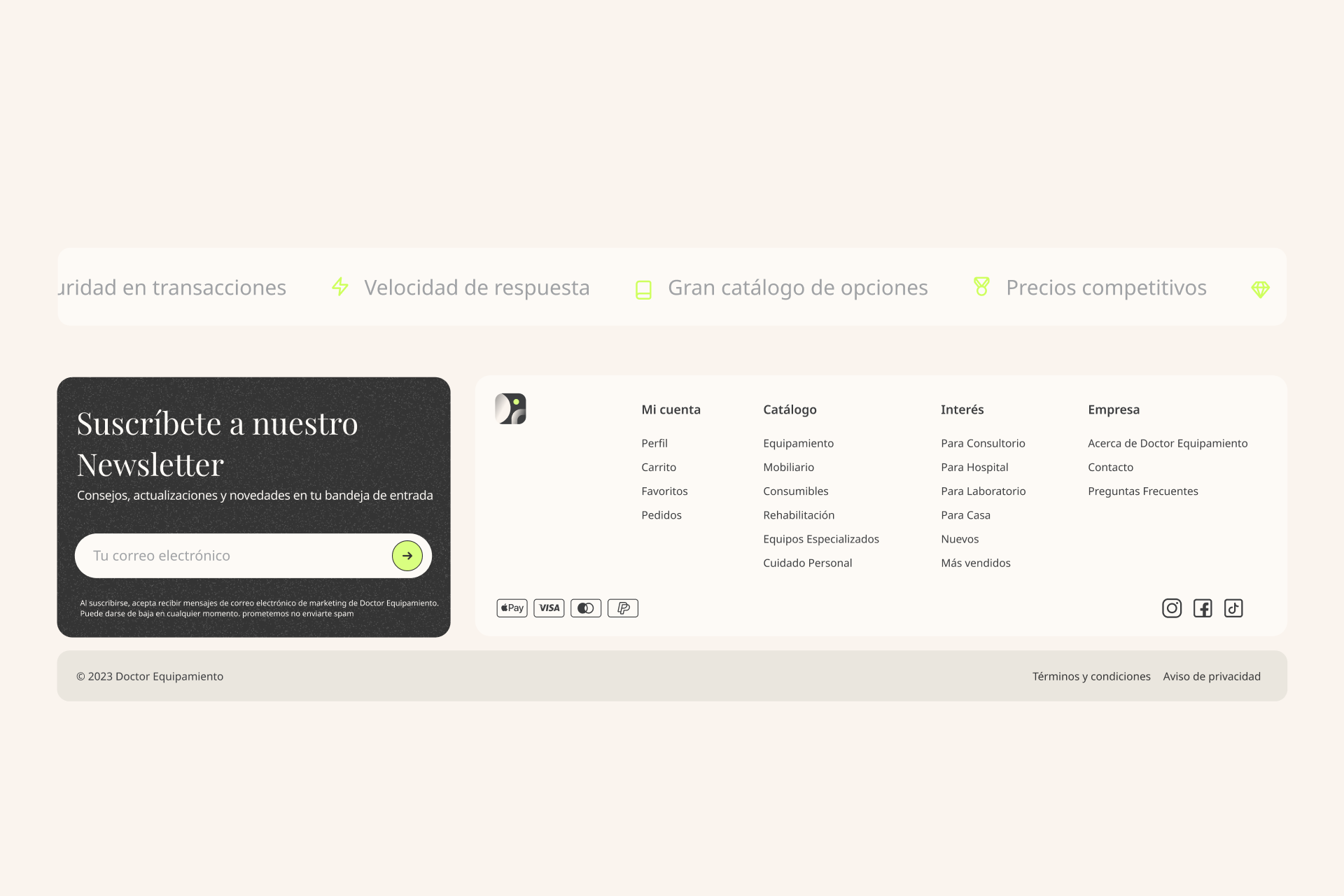 Doctor Equipamiento footer UI