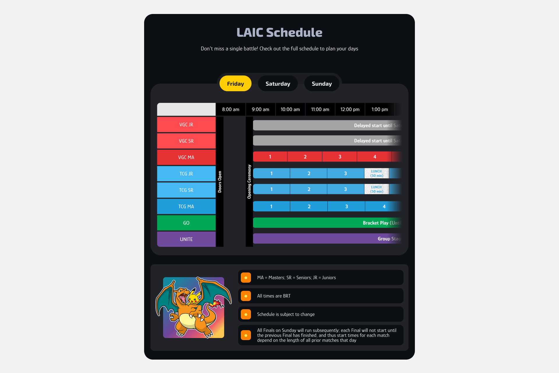 LAIC 2025 home schedule section